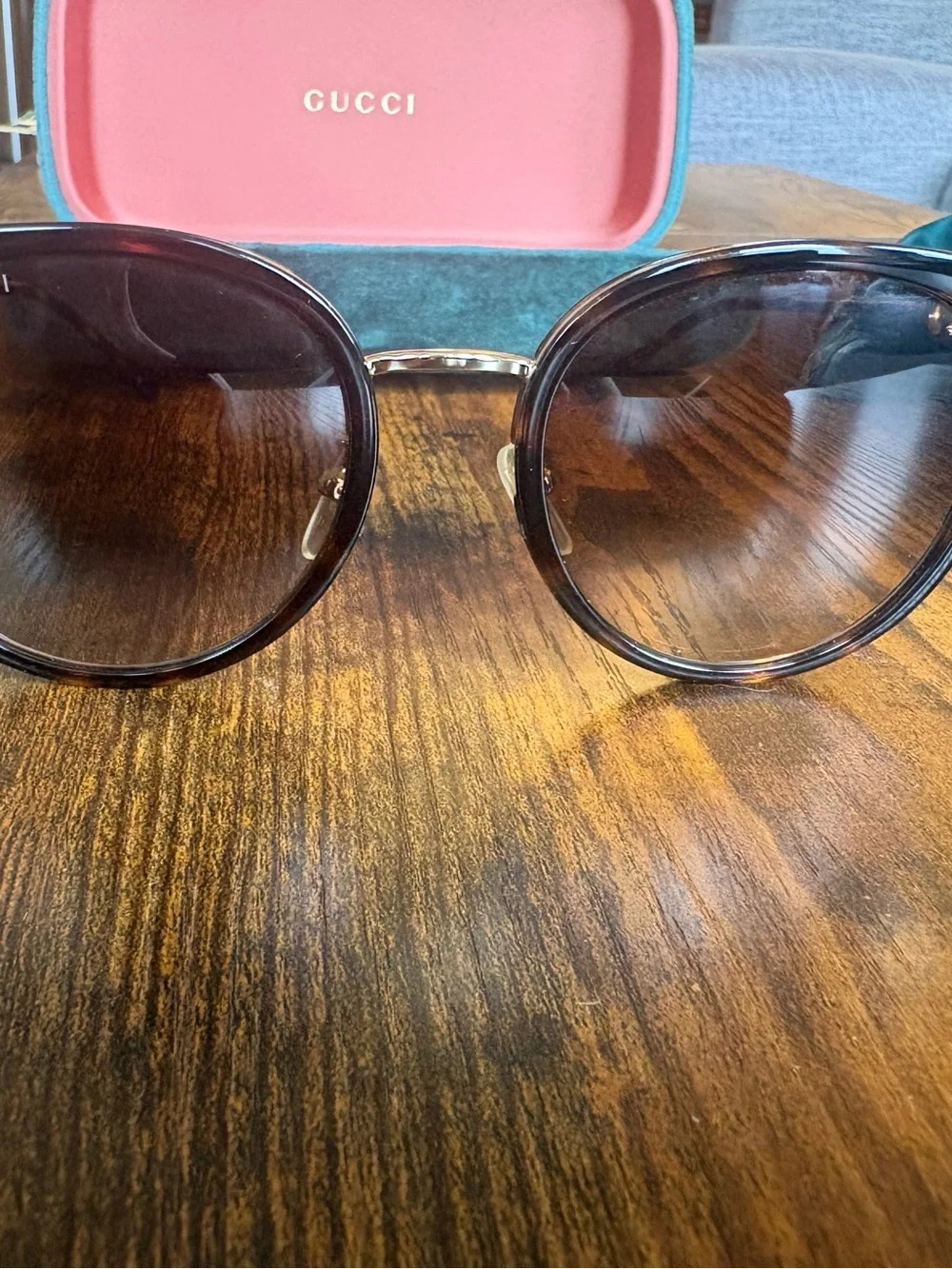Gucci 56mm Round Sunglasses Havana Gold Brown
